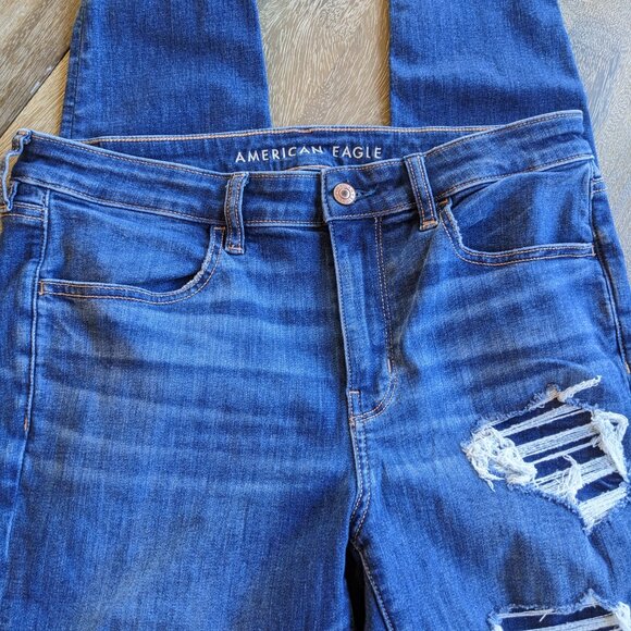 American Eagle Denim - American Eagle Jegging Ripped Distressed Denim Blue Jeans Skinny Jeans, Size 12